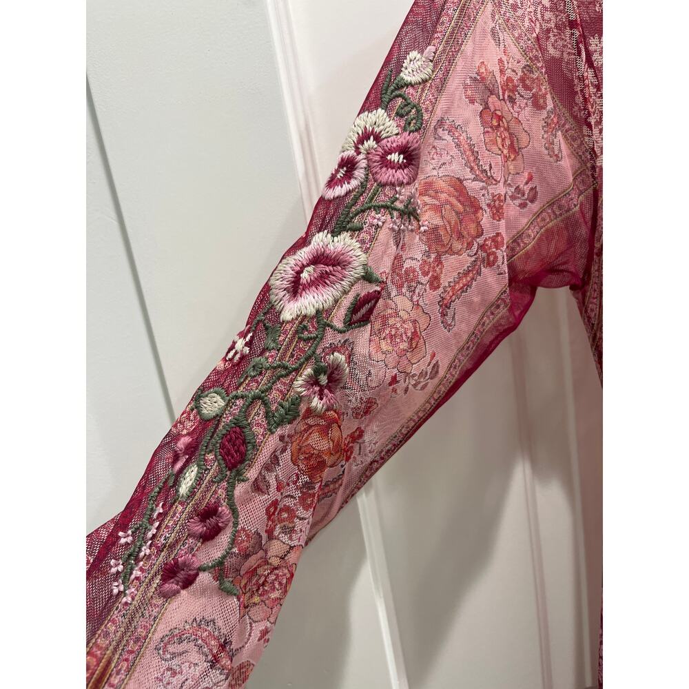 Johnny Was Cardinal Mesh Long Sleeve Embroidered Dress Sz M - Picture 5 of 13